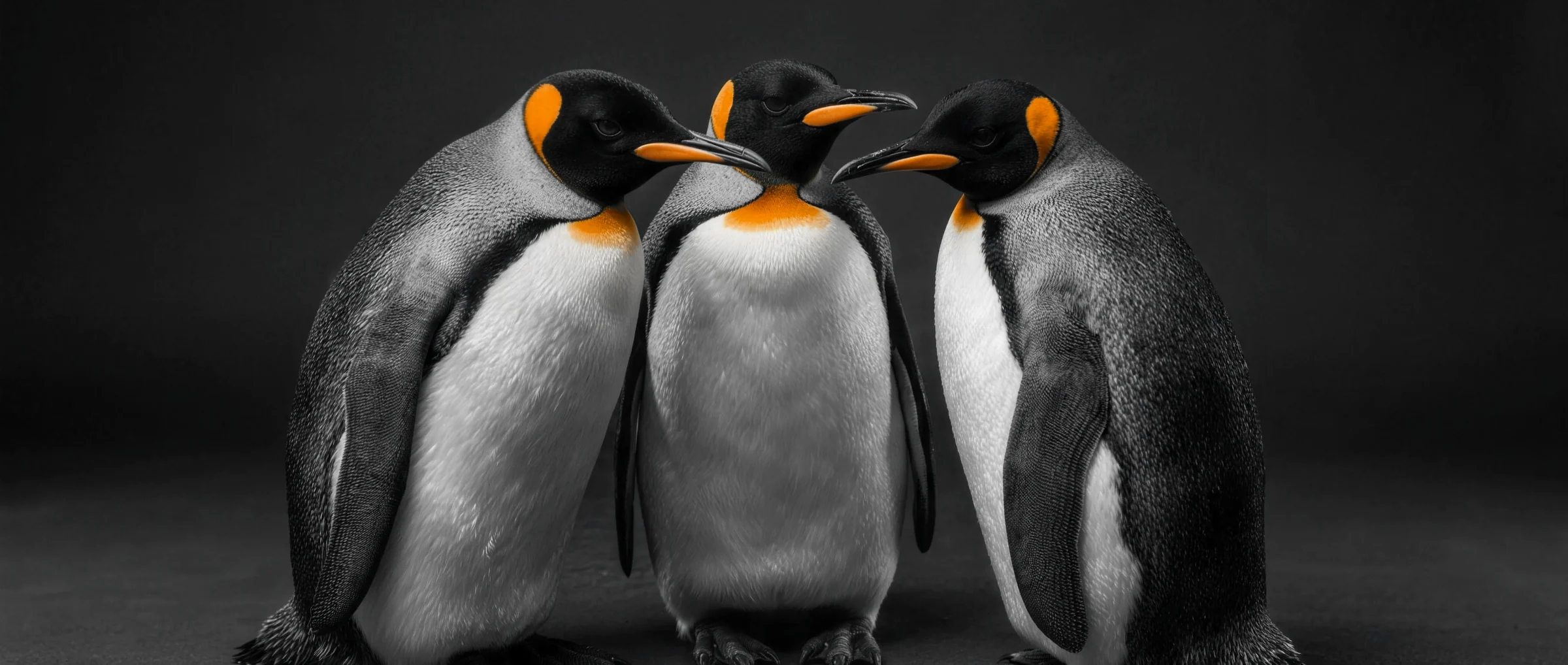 Drei Königspinguine stecken die Köpfe zusammen
