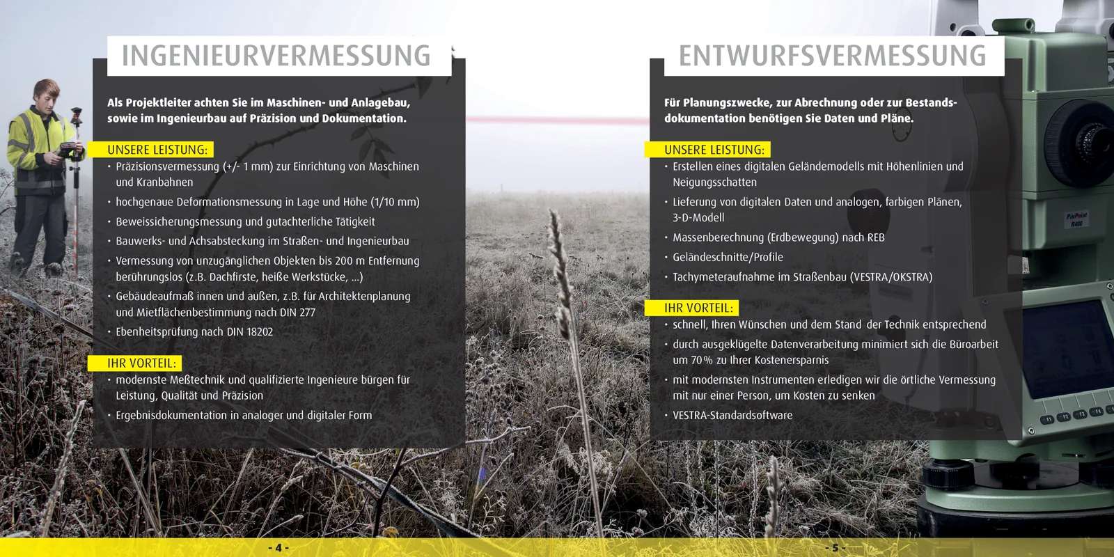 Doppelseite „Ingenieurvermessung“ und „Entwurfsvermessung“