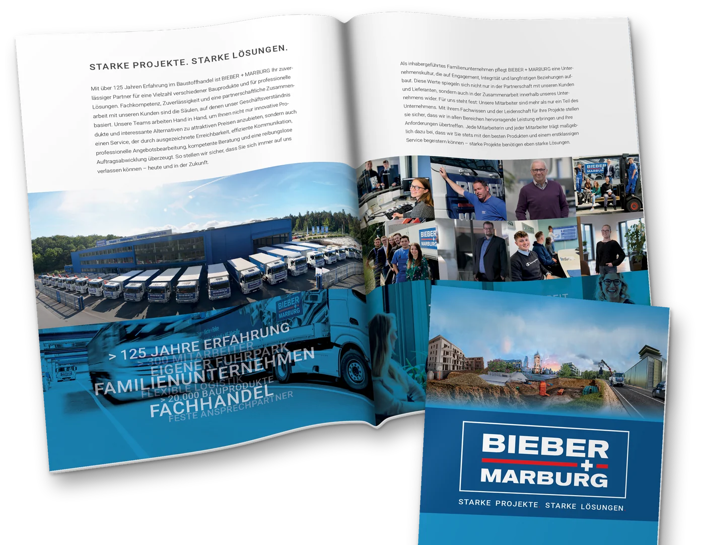 Druckstück: Bieber + Marburg – Leistungsflyer