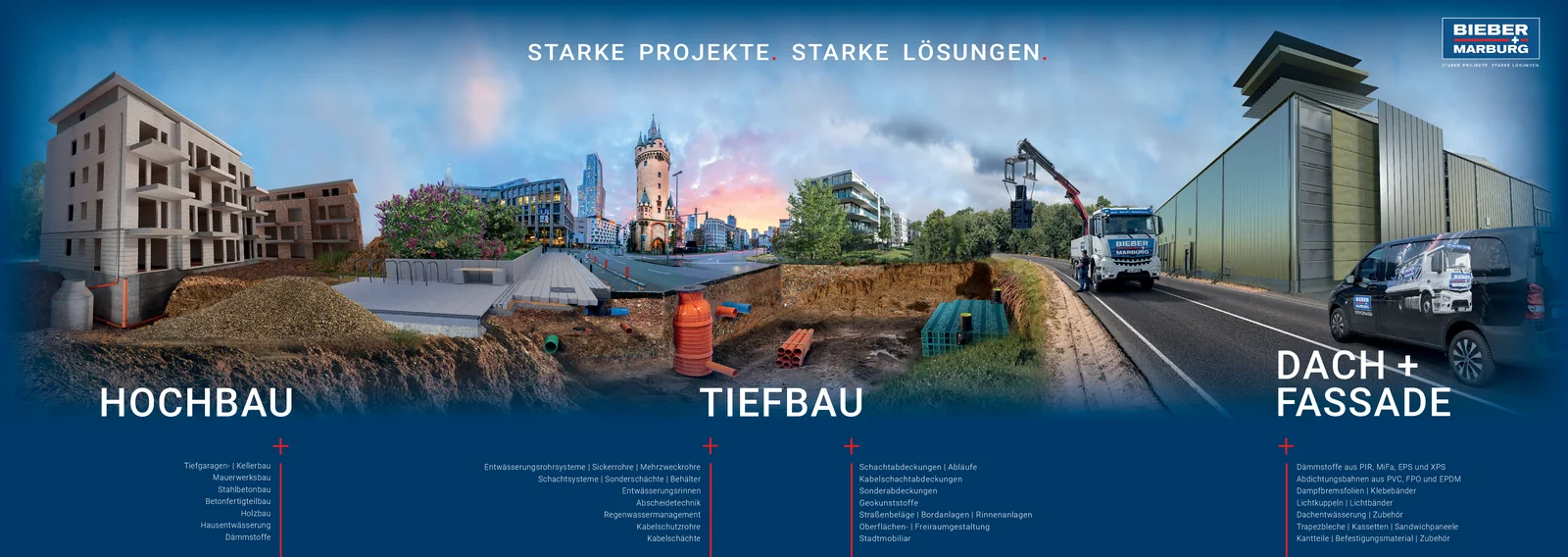 Panorama-Innenseite: Hochbau, Tiefbau, Dach + Fassade