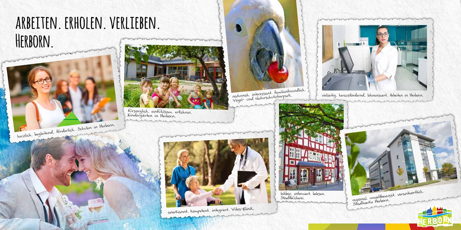 Doppelseite „Arbeiten. Erholen. Verlieben.“
