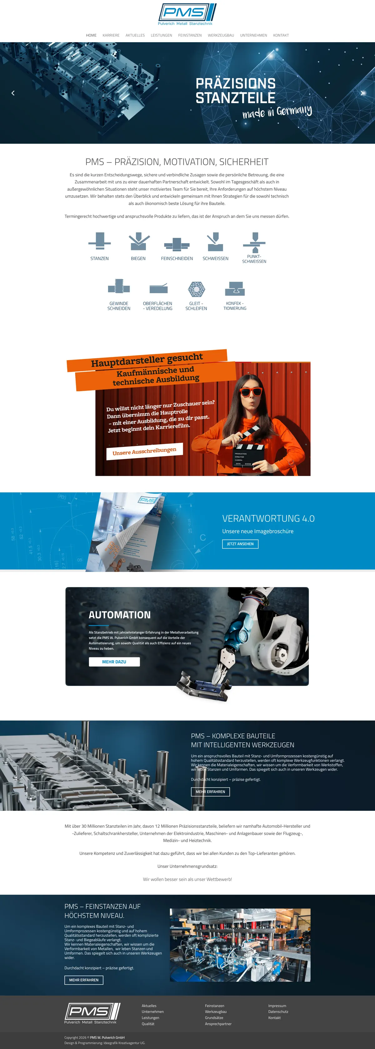Gesamte Startseite von PMS W. Pulverich GmbH als langer Screenshot