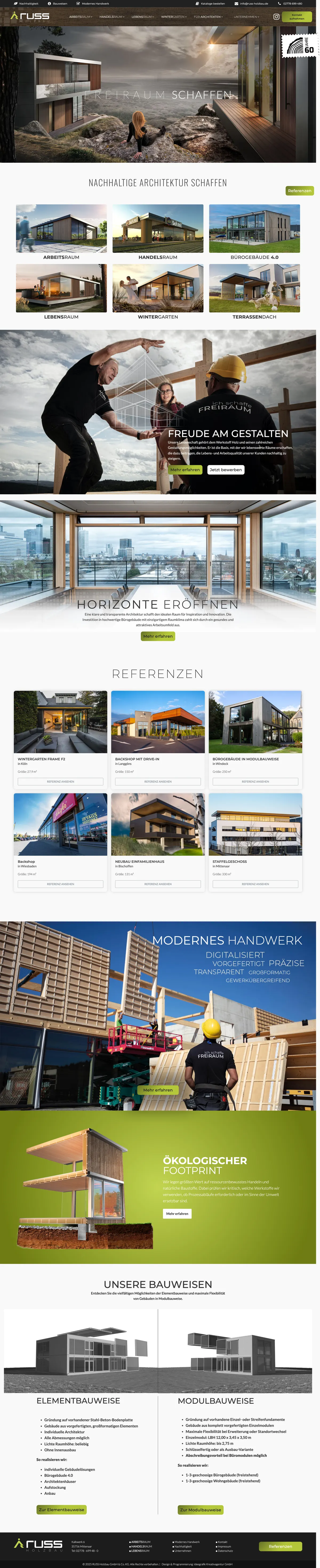 Gesamte Startseite von RUSS Holzbau GmbH & Co. KG als langer Screenshot