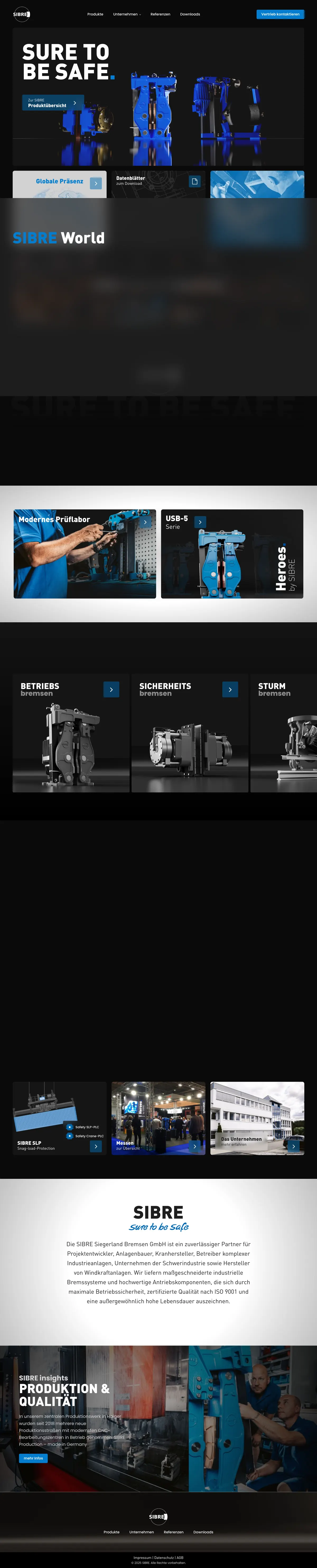 Gesamte Startseite von SIBRE Siegerland Bremsen GmbH als langer Screenshot