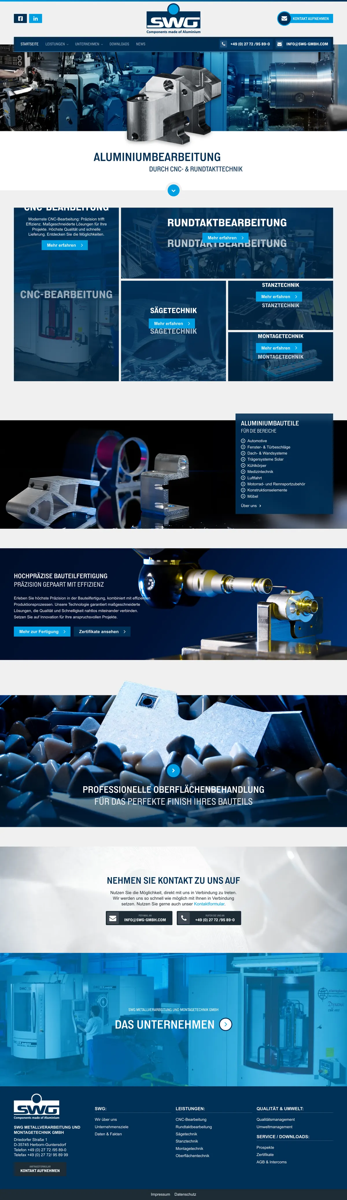 Gesamte Startseite von SWG Metallverarbeitung und Montagetechnik GmbH als langer Screenshot