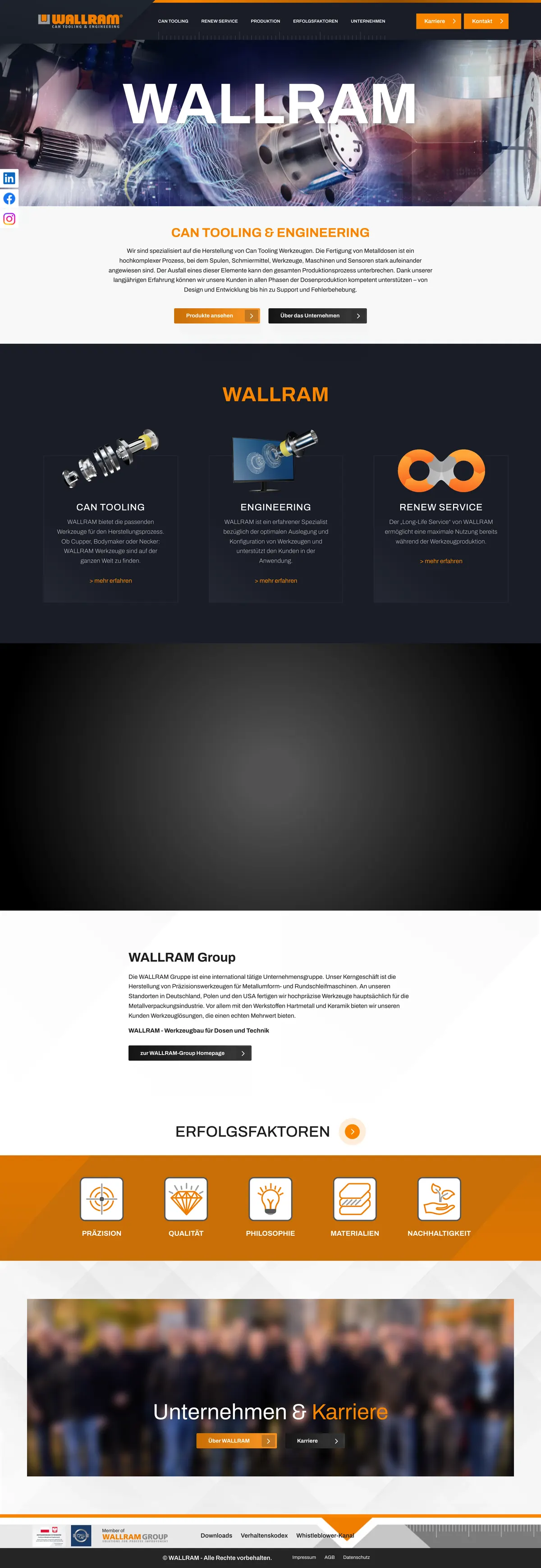 Gesamte Startseite von WALLRAM Group als langer Screenshot