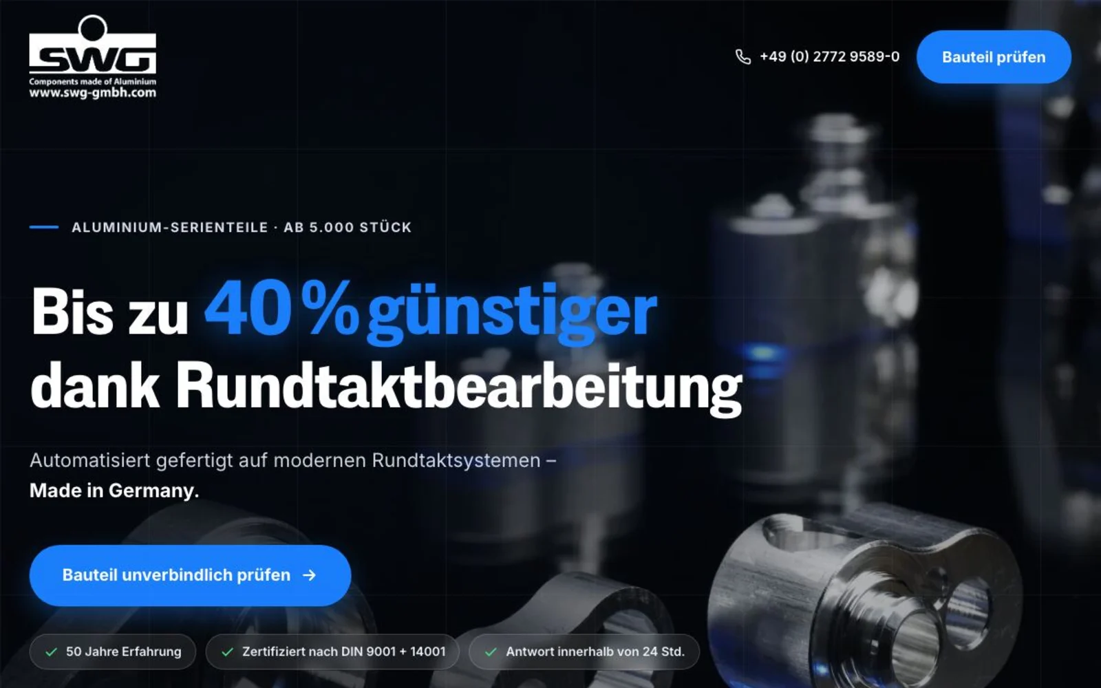 Produkt-Landingpage zur Rundtaktbearbeitung von SWG Aluminium